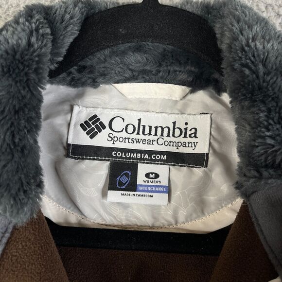 Columbia Interchange Jacket Women Medium Brown Faux Fur Collar Full Zip Gorpcore - Picture 6 of 14